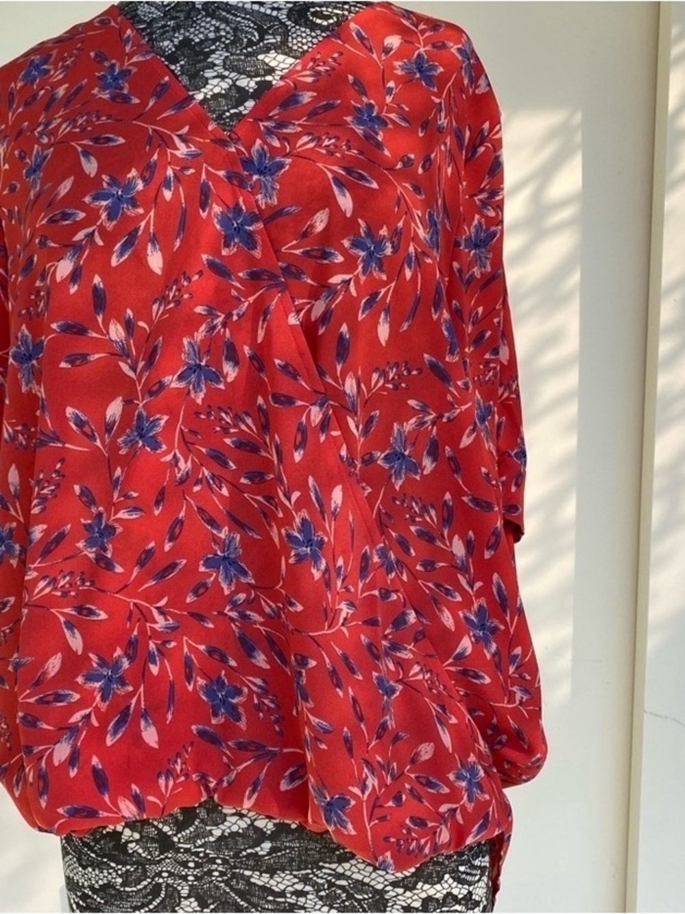 Red Floral V-Neck Women’s Blouse